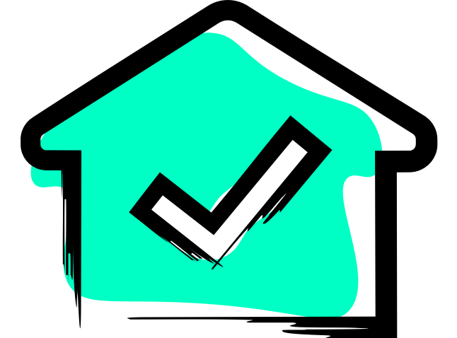 QuickCover.ch – Assurance ménage pour les jeunes adultes pour un foyer en toute sécurité Maison avec une coche au centre représentant l’assurance ménage pour les jeunes adultes de QuickCover.ch