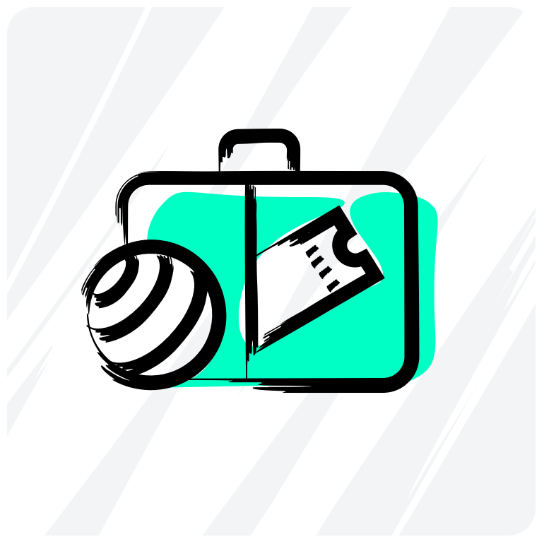 QuickCover.ch – Jahresreiseversicherung für junge Erwachsene auf Reisen Reisekoffer mit einem Ball und einem Flugticket als Symbol für die Jahresreiseversicherung für junge Erwachsene von QuickCover.ch