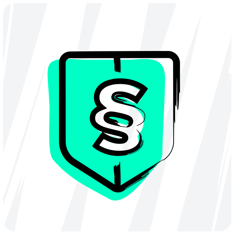 Shield with a legal symbol representing legal protection insurance for young adults from QuickCover.ch