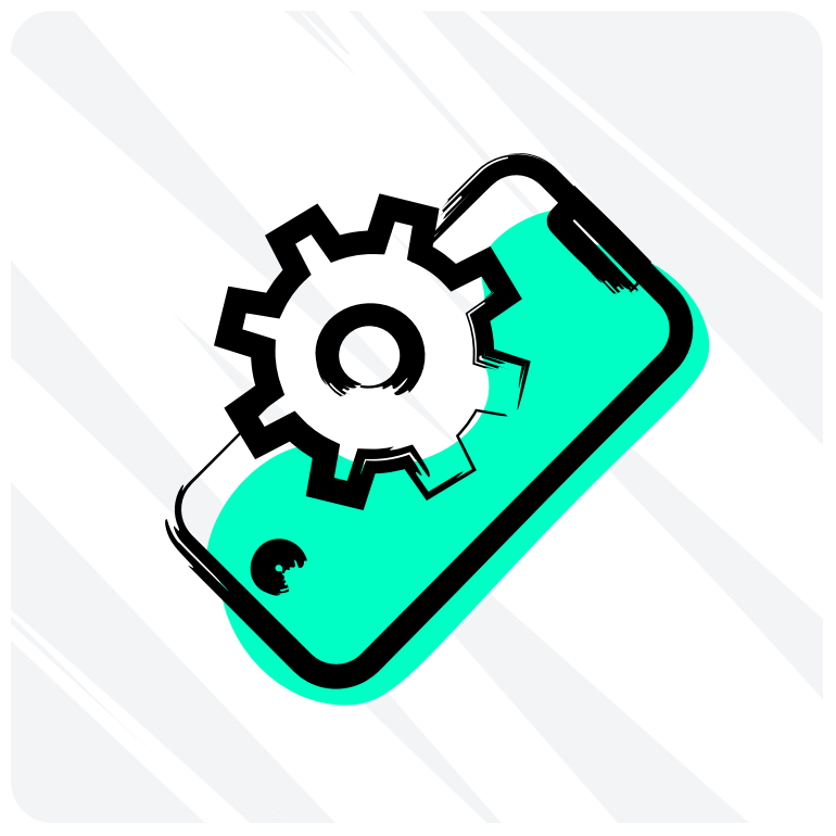 QuickCover.ch – Cyberversicherung für junge Erwachsene im digitalen Zeitalter Smartphone mit einem Einstellungs-Symbol als Darstellung von Cyberrisiken, abgesichert durch QuickCover.ch für junge Erwachsene